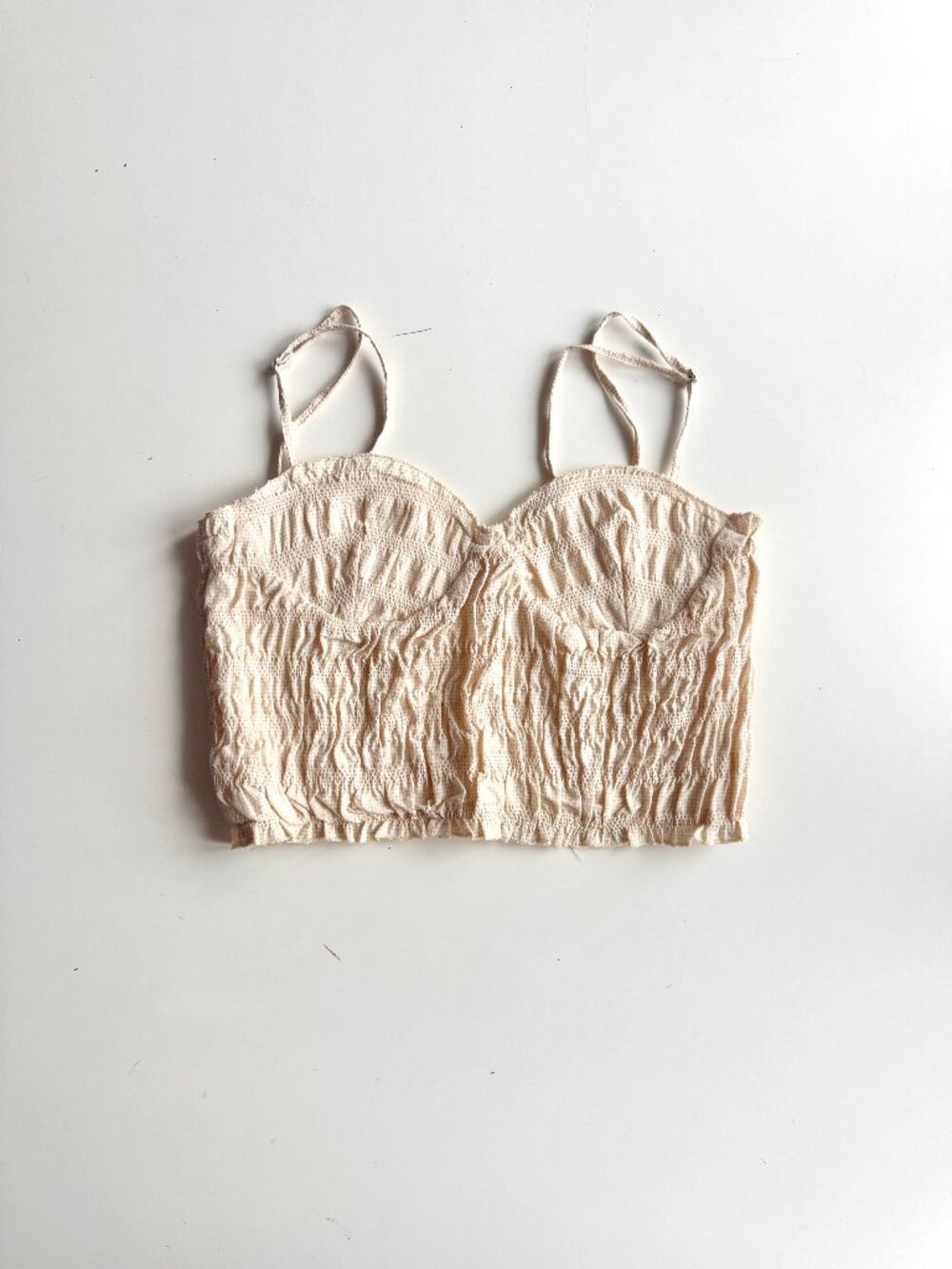 NWOT ZARA Beige White Gingham Check Seersucker Cropped Bustier Tank Top, Size S